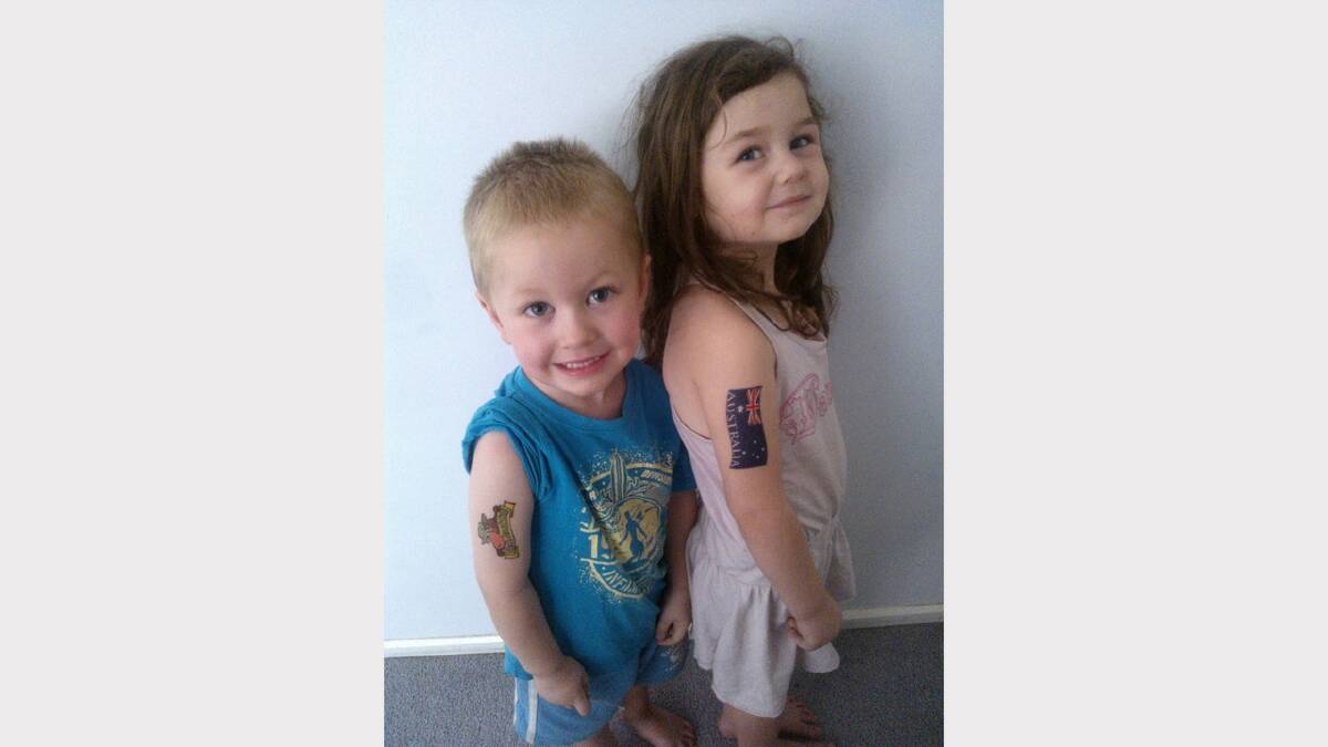 Matthew and Tayla Laverick with Aussie day tattoos. Sent by Mum (Beth Laverick)