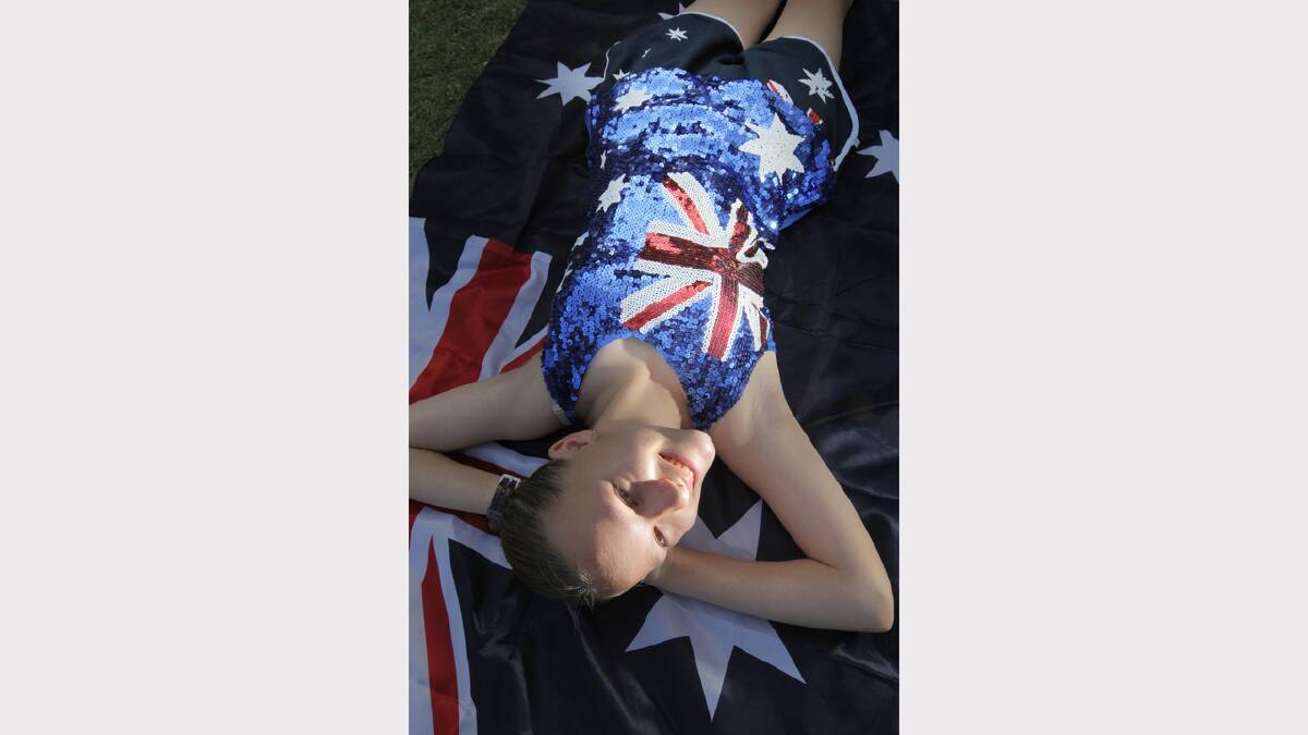 Noreuil Park, Australia Day Ceremony 2013, Tegan Rogasch, 14, of Sydney, with her sparkle Aussie top which she brought especially for the ceremony. PICTURE: Tara Goonan.