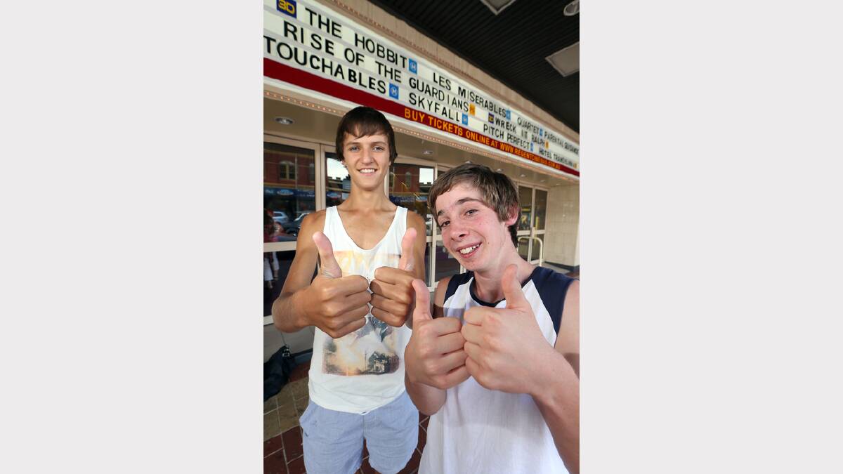 Brad Dalbosco, 15, from Wodonga and Tim Smith, 15, from Allans Flat, about to see James Bond blockbuster, Skyfall.