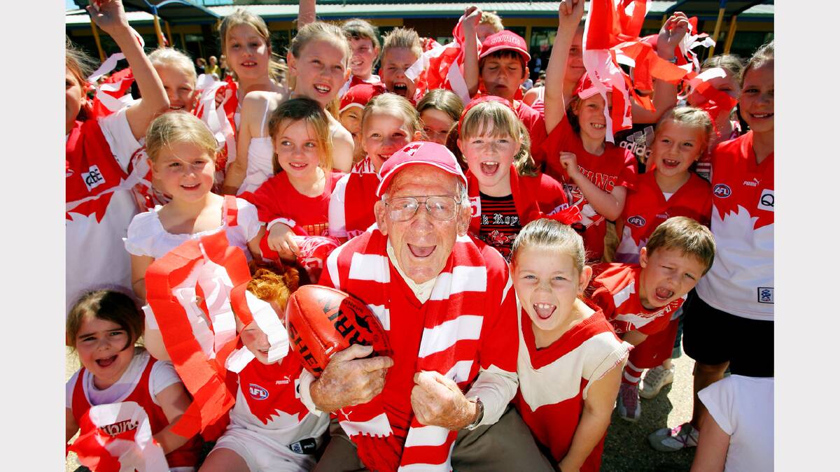 Wally Moras at St Anne's, North Albury, ahead of the 2006 grand final, in which his grandson, Brett Kirk, played.