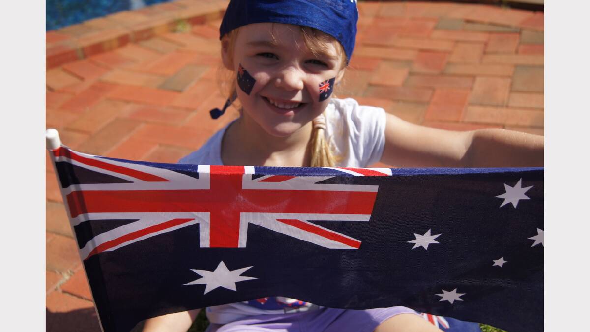 Jayla Hanssens aged 4 celebrating Australia Day by our pool in Wodonga. Pic by mum Lana Hanssens