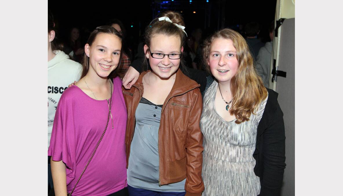 Galvin Hall. Check-in Underage Dance Party. Friends Karen Roberts, 14, from Wodonga, Taylah O'Bree, 14, from Wodonga and Amelia Fuaux, 14, from Wodonga.