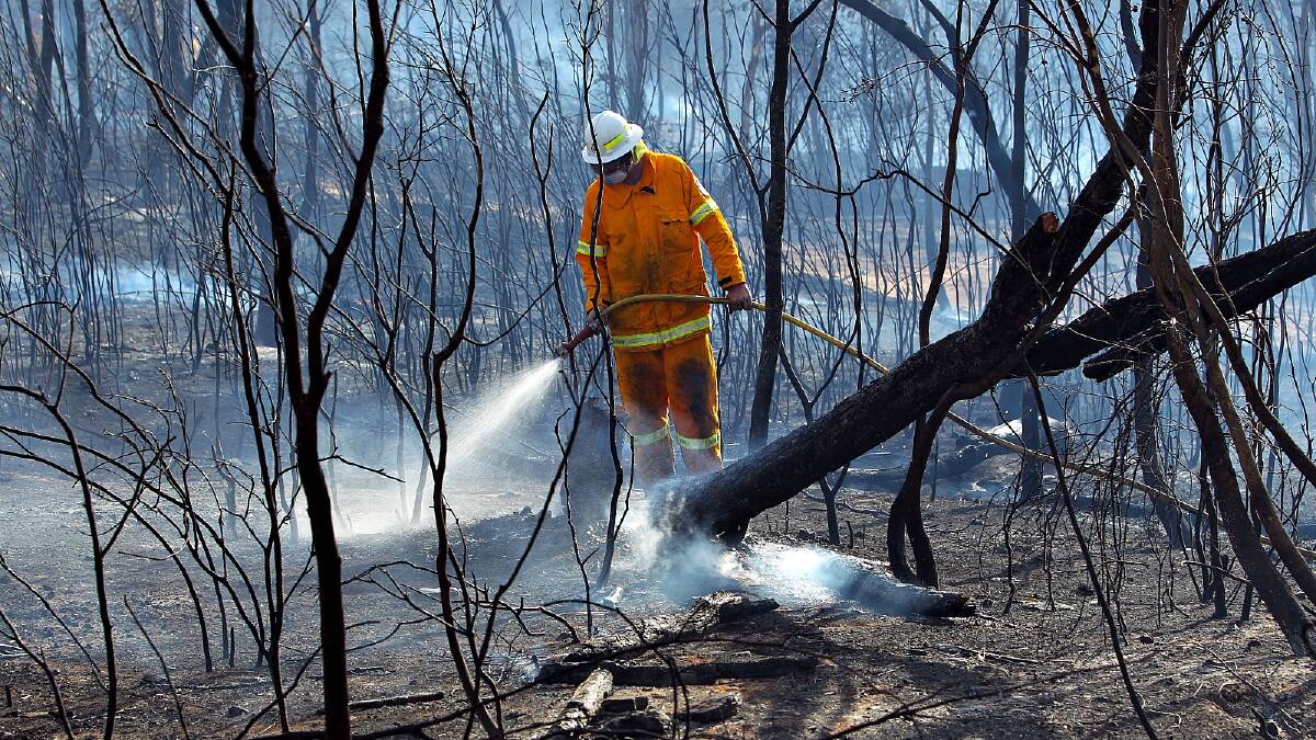 A firefighter on Nail Can Hill on Tuesday. PICTURE: Matthew Smithwick.