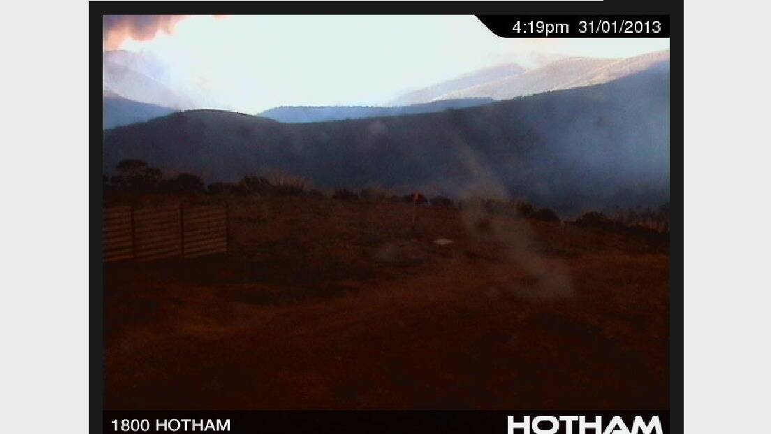 BEFORE: The Mount Hotham snow cam moments before it was blanketed in smoke and soot.