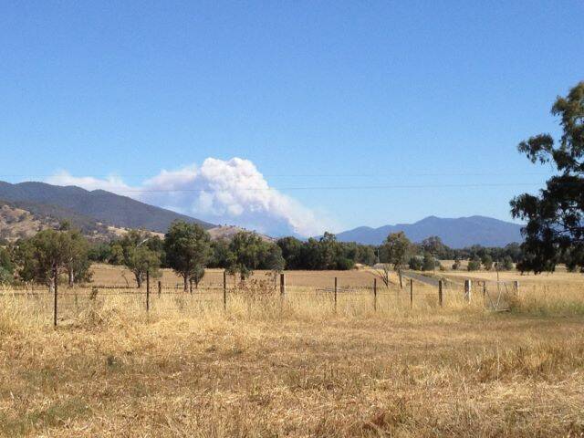 Photo tweeted by Gundowring Ice Cream (@Gundowring):"Very scary looking bush fire at Smoko as seen from our front gate." 
