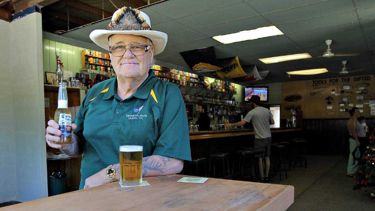 Strathmore visitor Ron Kirwan enjoying a drink at the Mitta hotel which is being renovated.