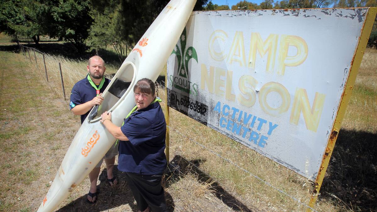 Regional commissioner of Venturer Scouts Brenton Dearing with Sue Smith and one of the kayaks  discovered in the river after nearly $4000 of equipment was stolen from Camp Nelson. Picture: TARA GOONAN