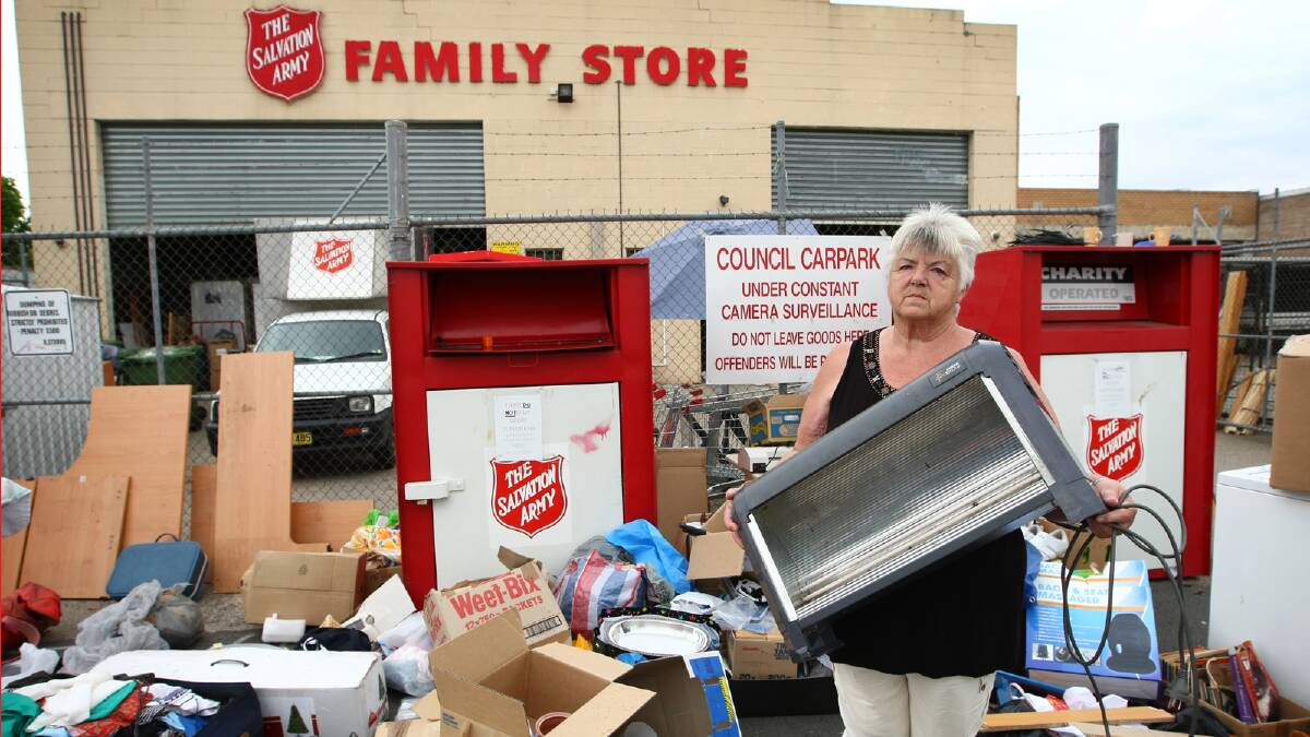 Leola Andersen, manager of The Salvation Army’s Family Store in North Albury, where piles of junk have been dumped outside the charity bins over the weekend. Picture: MATTHEW SMITHWICK