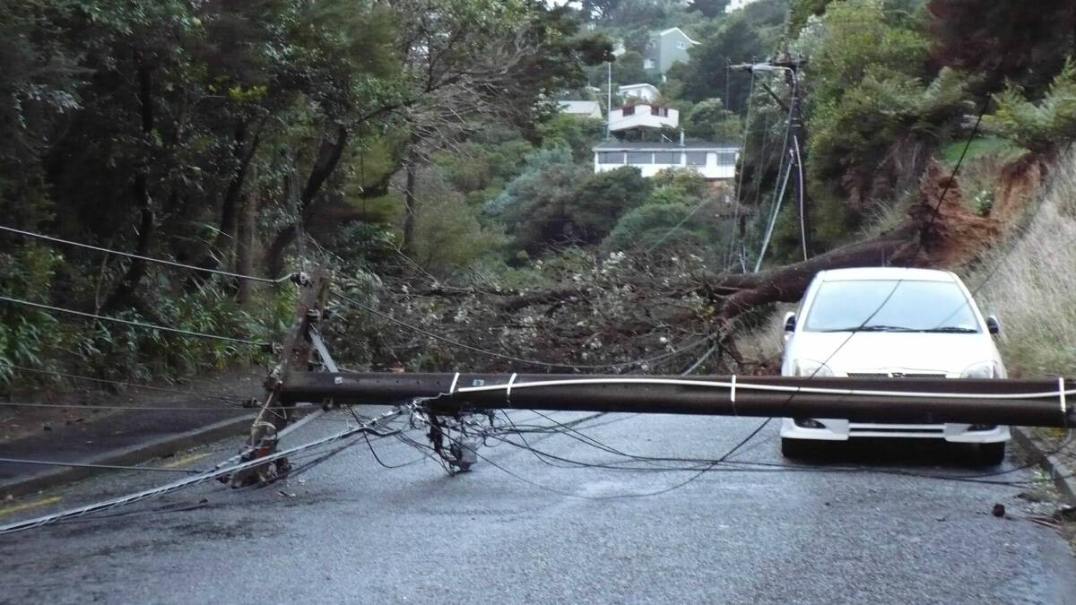 The storm brought down power poles in Wellington. Picture: KIRSTY FARRANT