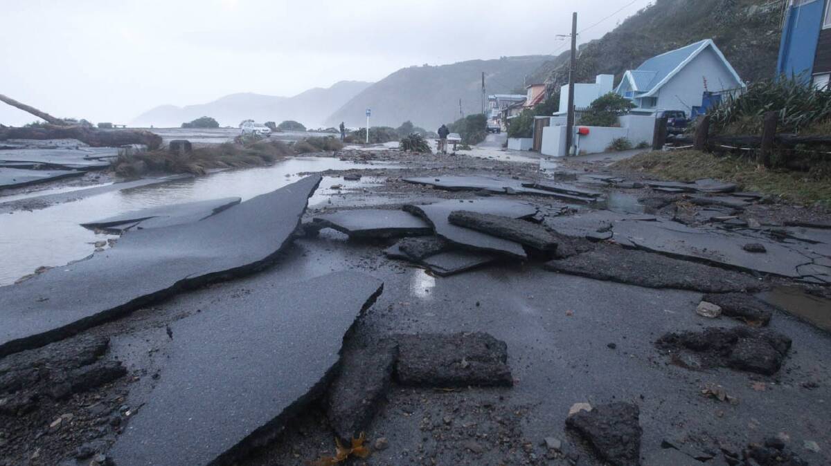 Severe damage to The Esplanade on Wellington's south coast. Picture: PHIL REID