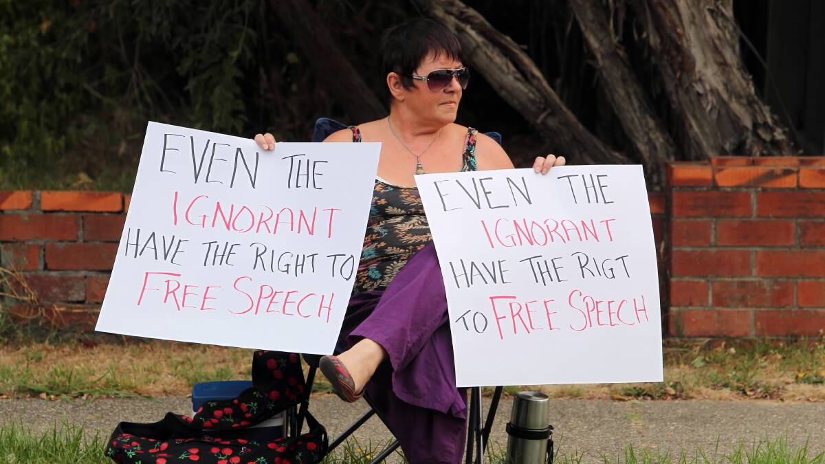 Julianne Wilson, of Albury, set up a protest of her own outide the abortion clinic in Englehardt St.