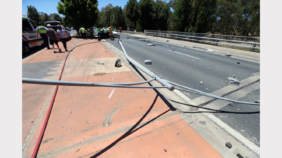 A power pole was knocked over in the crash. 