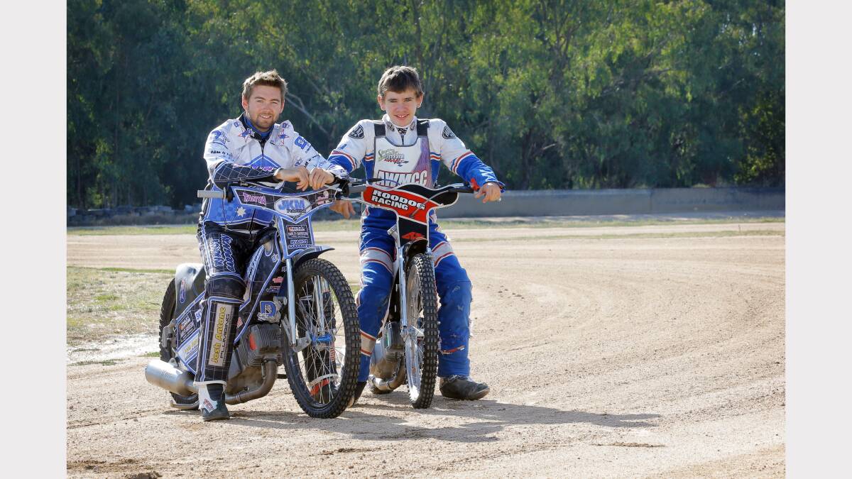 Mitch Jones with his 500 CC GM and Aden Clare with his 250CC GM ahead of this Saturday's Speedway race.