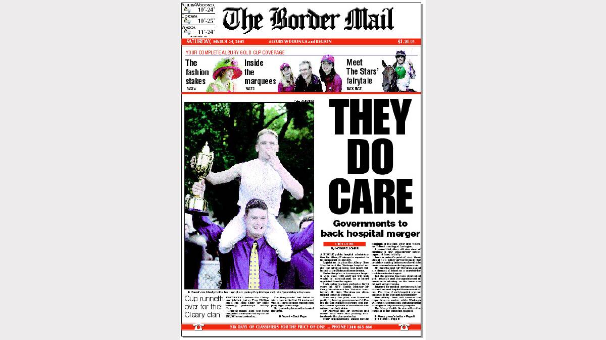 Front page of Border Mail of 24th march, 2001. 