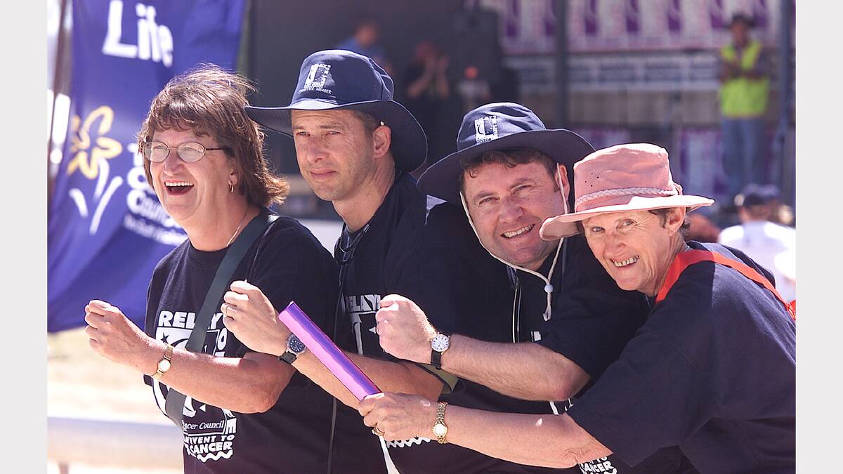 2002 - Susan Stevens, Craig MacLeod, Craig Underhill and cancer survivor Judy Fraser getting ready for one of the first Border Relay events at the Albury racecourse. 