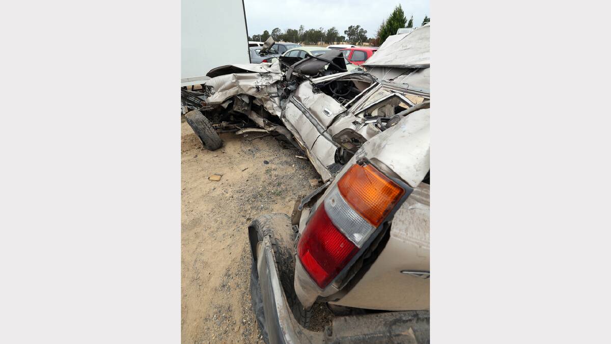 The remains of a Toyota Landcruiser that was left on railway lines and hit by the Countrylink XPT passenger train at Chiltern. Picture: MATTHEW SMITHWICK