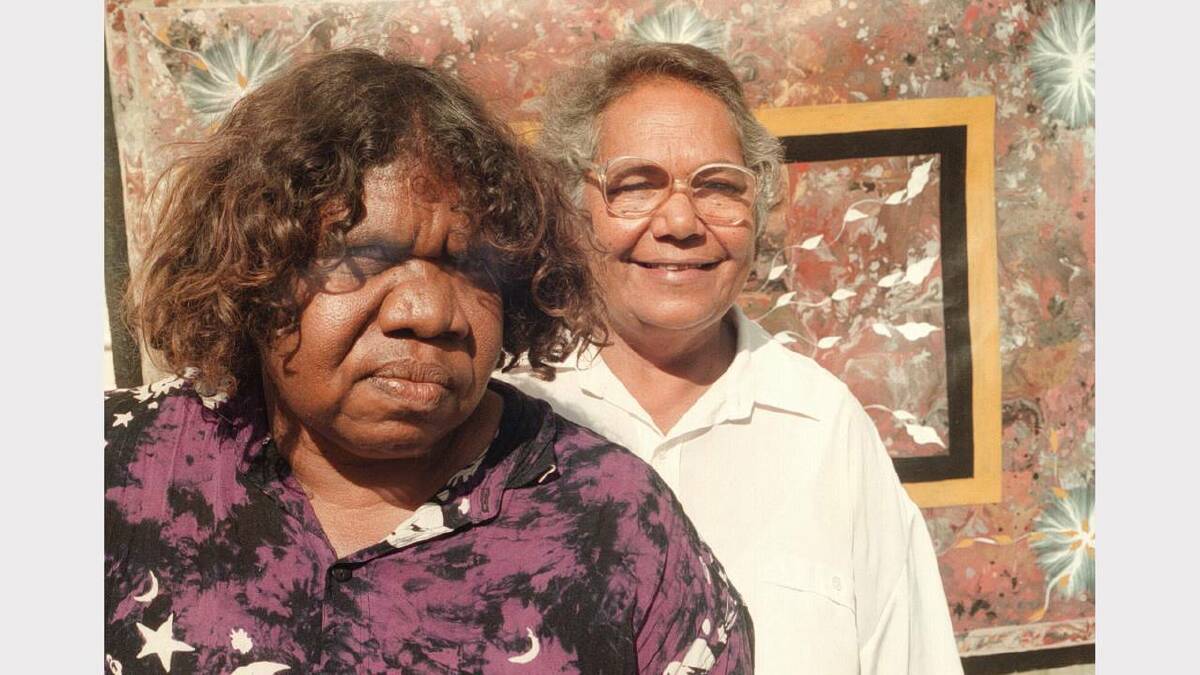 Artist Eunice Nambijimba-Gunner and Aboriginal elder Rosale Kunoth-Monks (of Jedda fame) in town for an exhibition on Australian anthropology. Picture: RAY HUNT