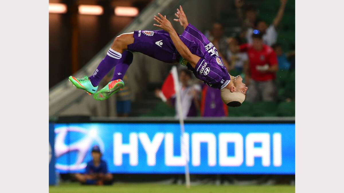  Glory's Adrian Zahra celebrates scoring a goal during the round 14 A-League match against Melbourne Heart last month. Picture: GETTY IMAGES