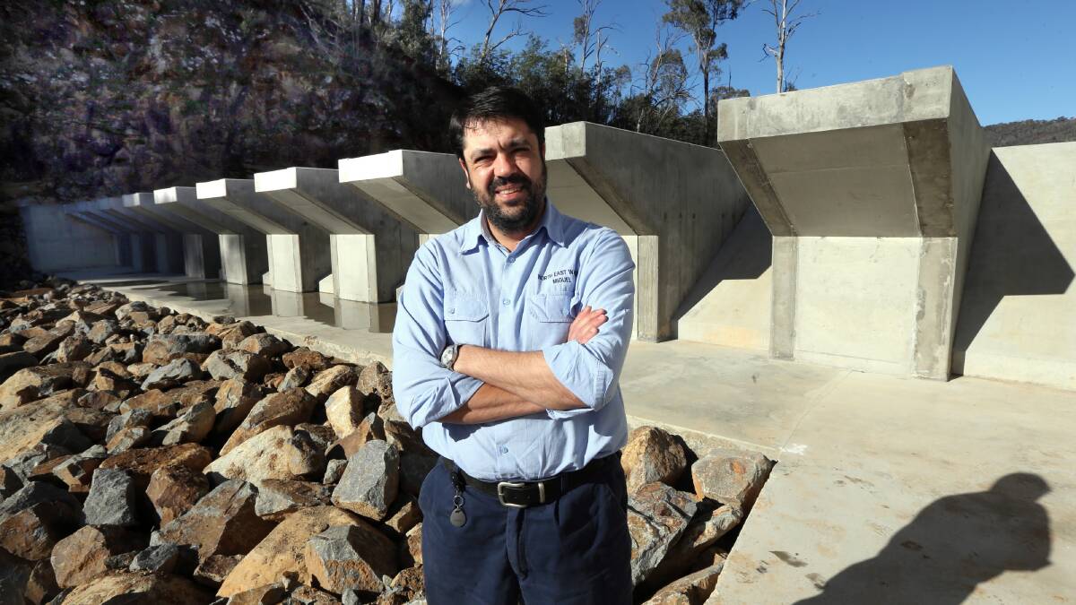 North East Water senior project manager Miguel de Oliveira  outside the new spillway. Pictures: PETER MERKESTEYN