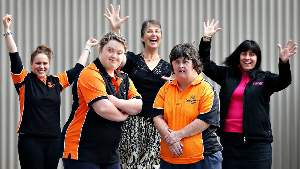 Local athletes Alannah McKeown and Rose Croxford will be representing Australia in the Asia Pacific Games, or Special Olympics. Being cheered on by Hayley McLees, Judith McKeown and Sharon Muggivan. Picture: JOHN RUSSELL