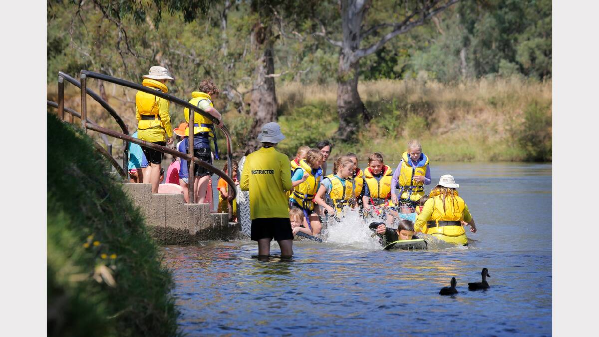 Yackandandah Primary School's Noah Jackson, 11, leads the pack as instructor Conor Keely conducts classes. 