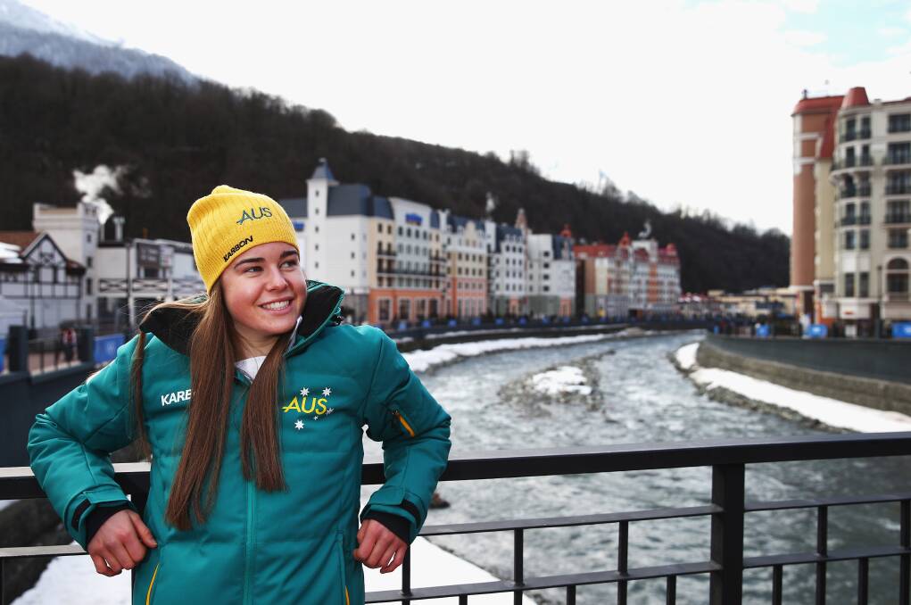 Australian Mogul Skier Britt Cox poses following an Australian Olympic Team press conference at Rosa Khutor Mountain Village Cluster. Picture: GETTY IMAGES