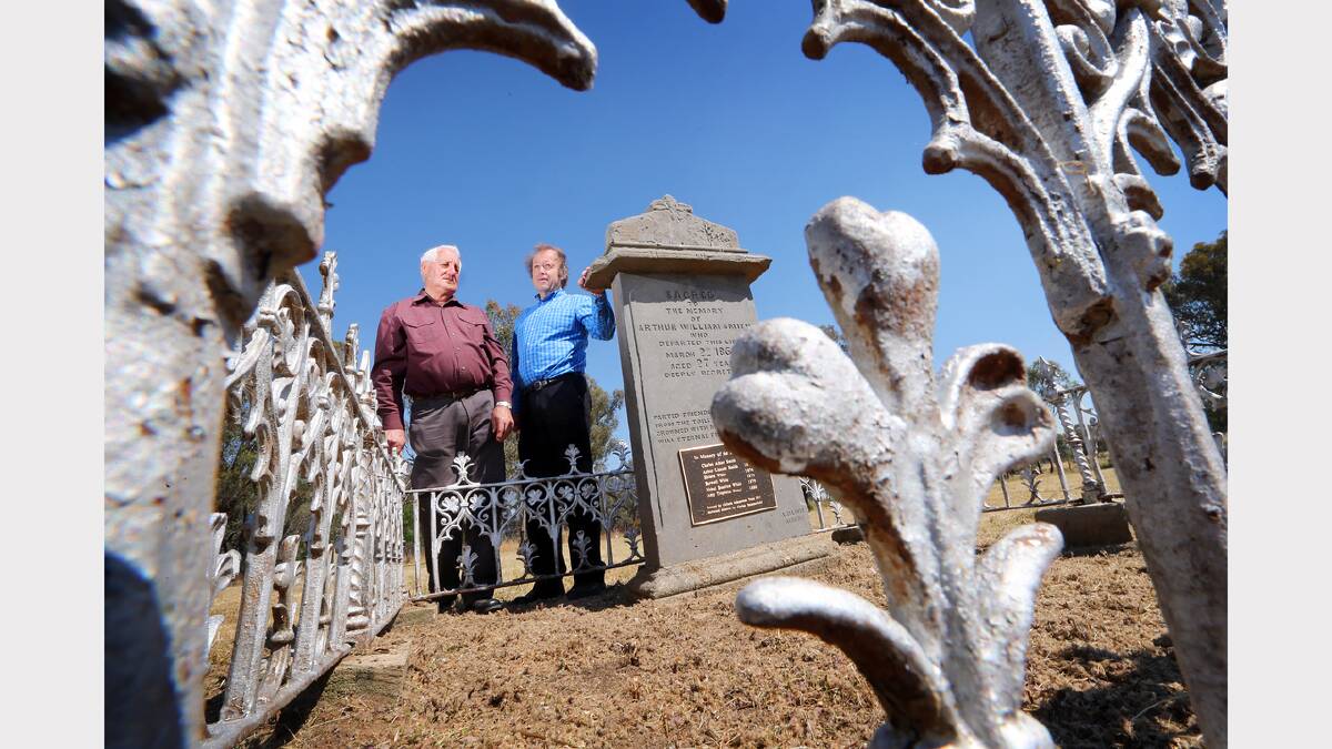 Rex Fuge and Ian Charlton host a guided walk through the Old Chiltern Cemetery in November. “I ended up lying on my stomach in the dirt next to an ant nest to get this shot,” Russell says. A wide-angle lens was used to enhance the dramatic effect of the wrought iron lattice.