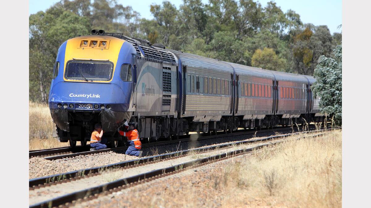 Australian Rail Track Corporation Crews at the site where the train came to a stop. Picture: MARK JESSER