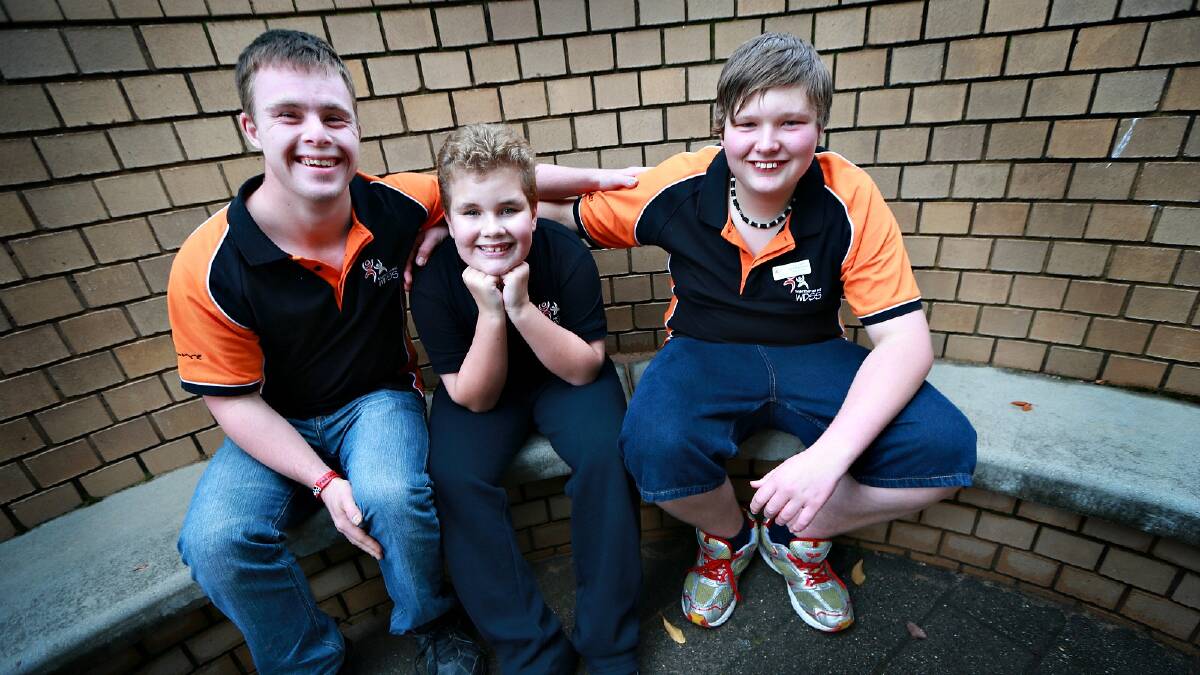 Wangaratta District Specialist School students Tom Newton, 19, Matthew Cole, 10, and Ben Henwood, 16. Their school will benefit from money provided to tackle bullying. Picture: JOHN RUSSELL