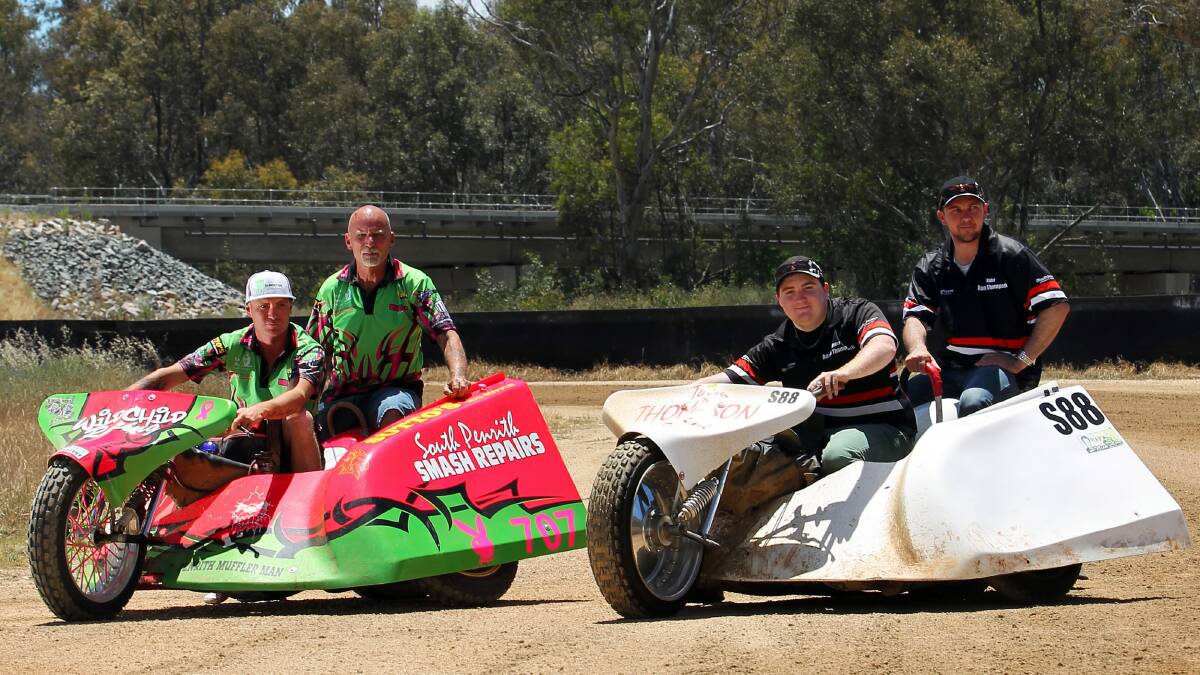  Stephen Saunders and Mick Saunders, of Sydney, and Adam Thompson and Paul Wallace, of Canberra, with their sidecars in the lead-up to the event. 