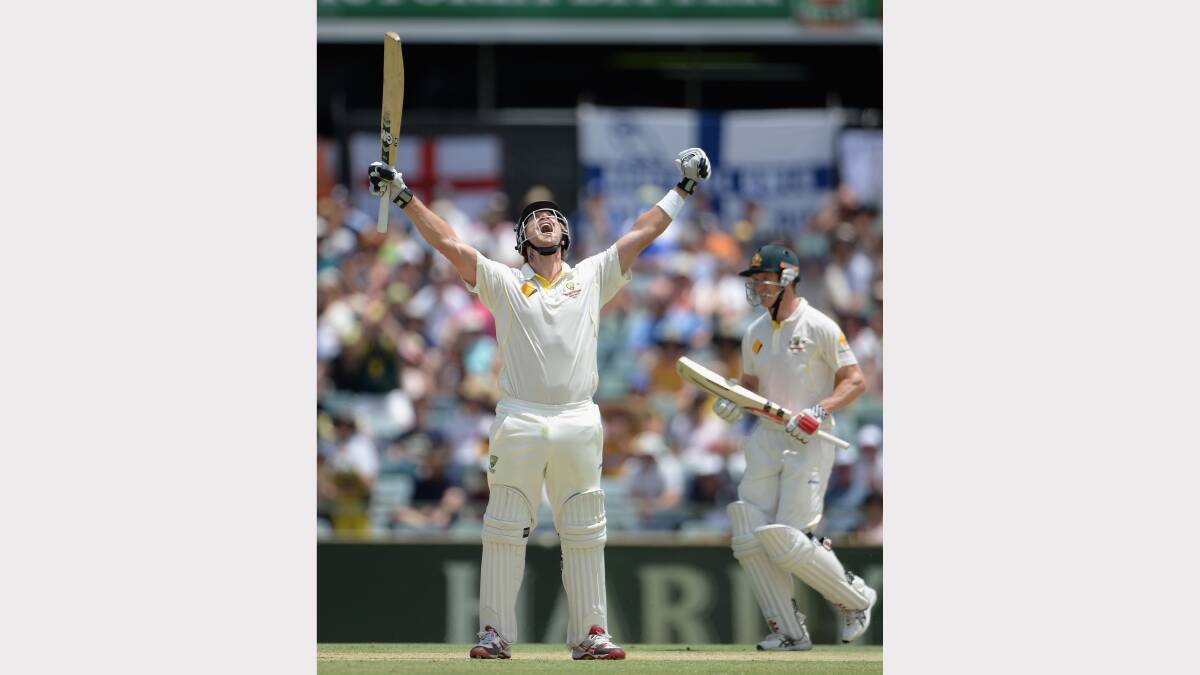 Shane Watson of Australia celebrates reaching his century. Picture: GETTY IMAGES