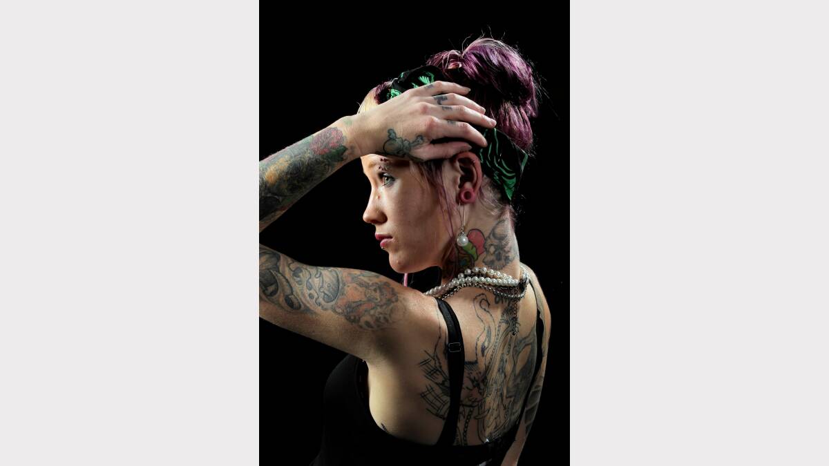 Sarah Fealy was a contestant in a Miss Ink competition. Thorpe says she stood out against the black background because of the soft light. He says the challenge was finding the right pose so people could identify her and see the tattoos. “Most tattoos were on her back and arms so I thought this pose best found the balance,” he says. “The light also works well to give her a nice skintone that helps the tattoos jump off the skin