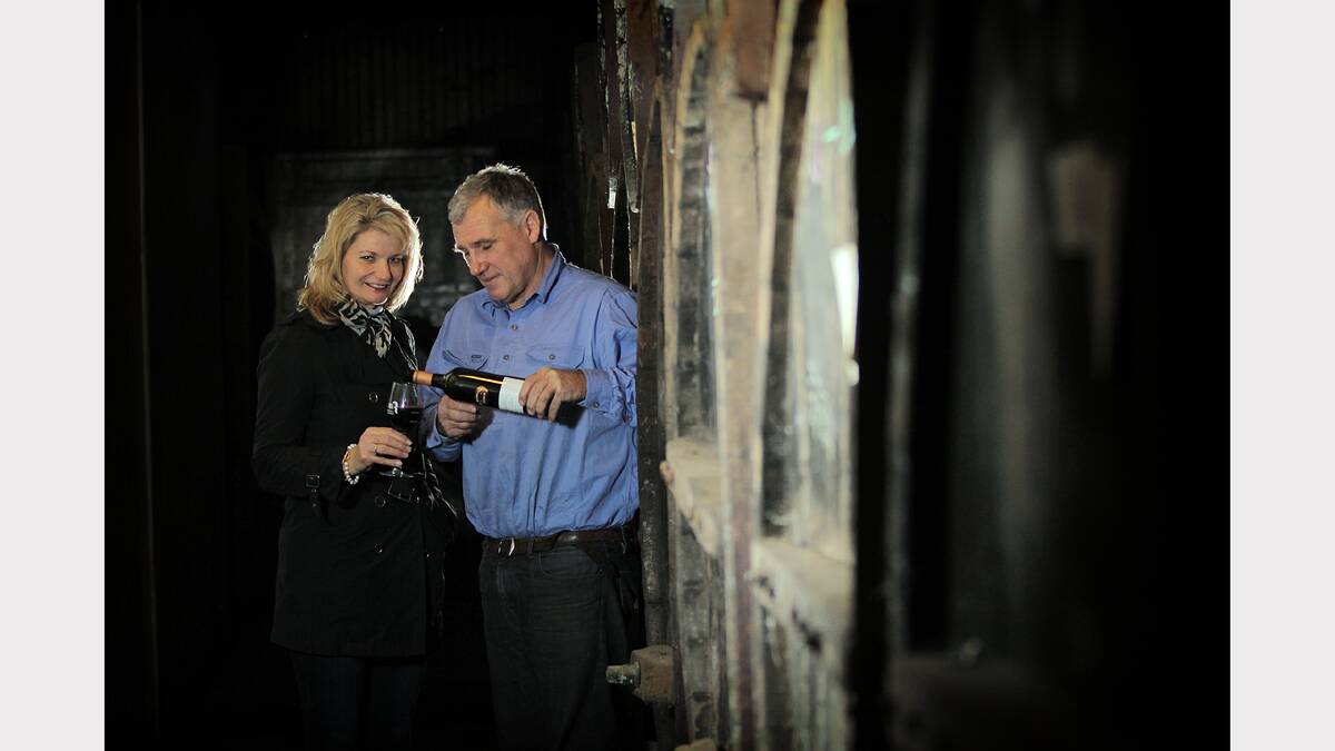 Wendy and Andrew Buller preparing for the Rutherglen Winery Walkabout. Picture: TARA GOONAN