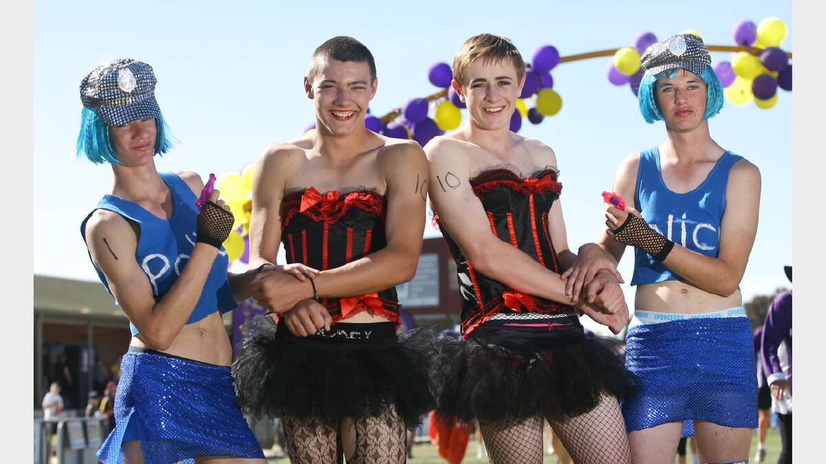 2012 - Miss Relay pageant winners Kayne Turner, 16, (of Sandy Creek )and Mason Turner, 16, (of Mitta Mitta), raised the most cash (both in blue). Most popular team was Jindera's James Vogel, 16, and  Albury's Aiden Newman, 17 (in red).