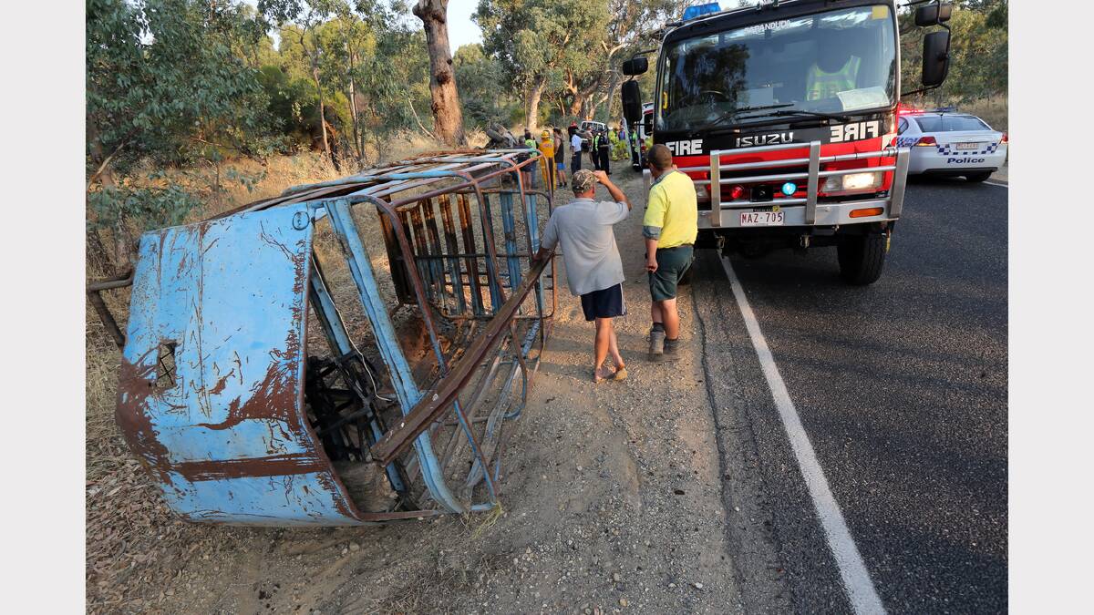 A ute was destroyed after the driver lost control while towing cattle in a trailer last night.