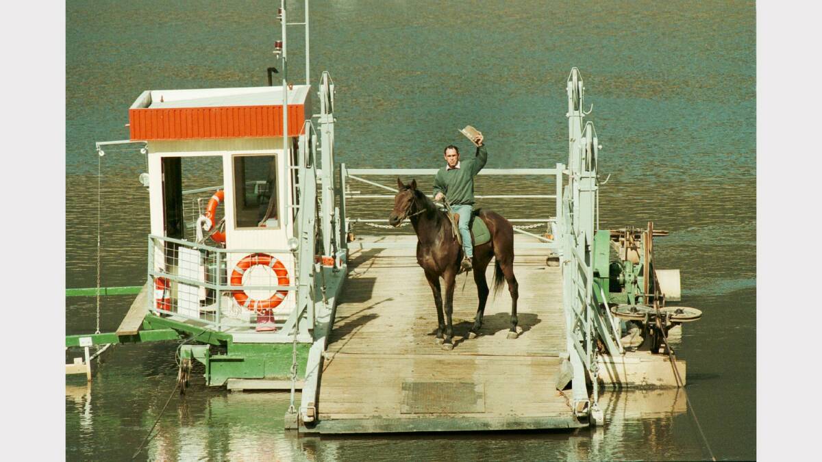 Neil Waite on "Mr Goo" - a promotional photo for the upcoming weekend in which many people would use the Wymah Ferry to get to the Wymah Cup. Taken in April, 1997.