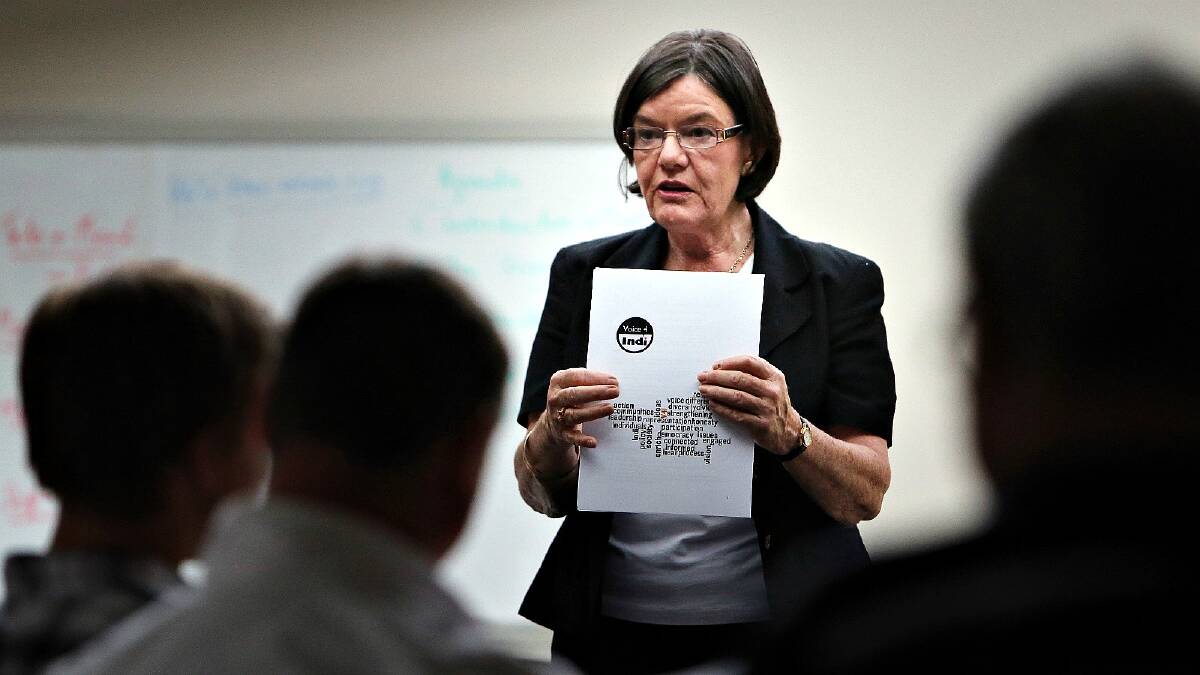 Cathy McGowan presenting at a previous Voice for Indi meeting.