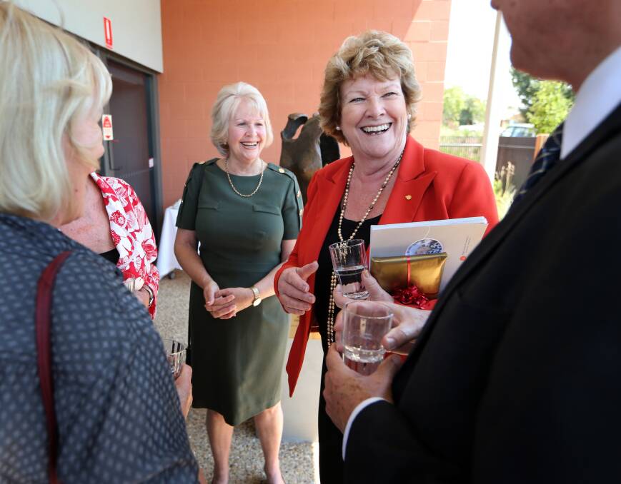 NSW Health Minister Jillian Skinner laughing with Member for Albury Greg Aplin after the dedication ceremony at at Hilltop. Picture: MATTHEW SMITHWICK