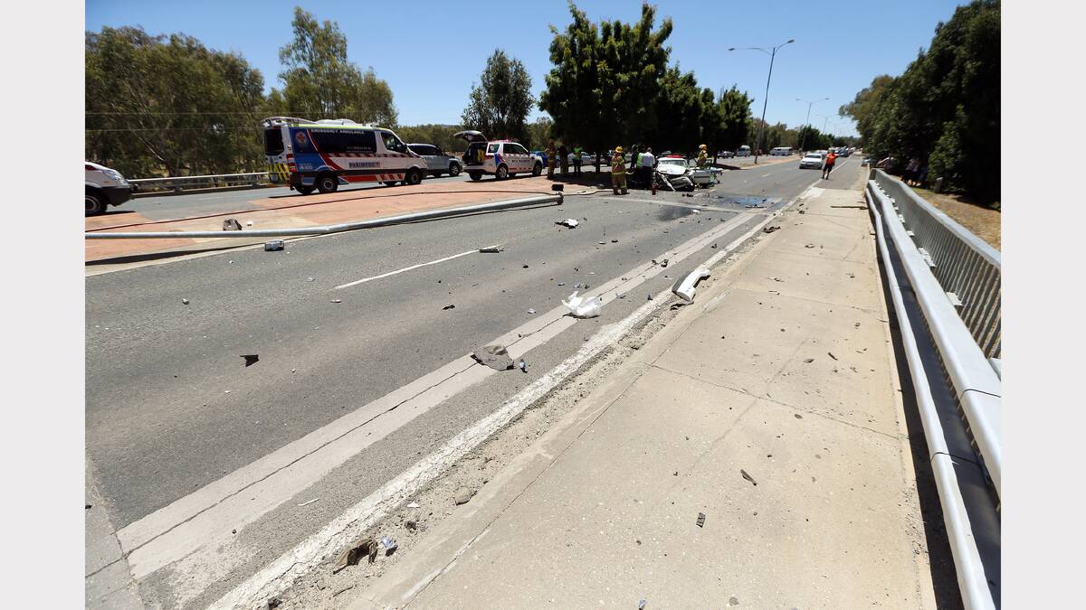 Debris was left scattered across the Lincoln Causeway after the crash. 