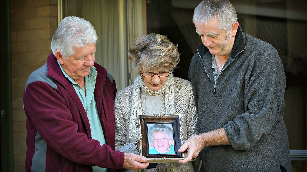 Nancy Smith’s children, Graham Smith, Marg Binnie and Philip Smith, say the burglary of her home contributed to her death just three weeks after the crime. Picture: TARA GOONAN