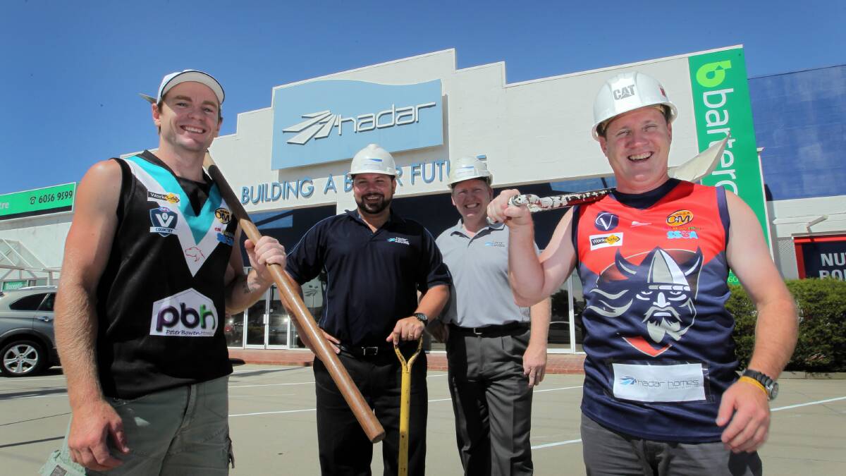 Lavington player John Hunt, Hadar Homes sales manager Travis Cartwright, general manager Justin Worthington and Raiders player Simon Bone are ready to pitch in and help. Picture: .DAVID THORPE
