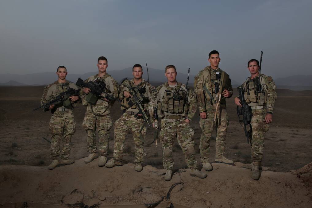 Private Richard King, Private Brendan Capolicchio, Private Matt Sepping, Corporal Dylan Stalba-Smith, Private David Gnany and Private Shaun Bidgood from 31 Alpha section of Charlie Company 7 RAR, stationed at Multinational Base Tarin Kot, in Afghanistan.