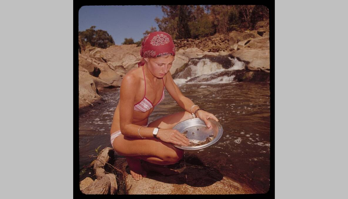 A girl pans for gold at Adelong, NSW. Photo: National Archives of Australia