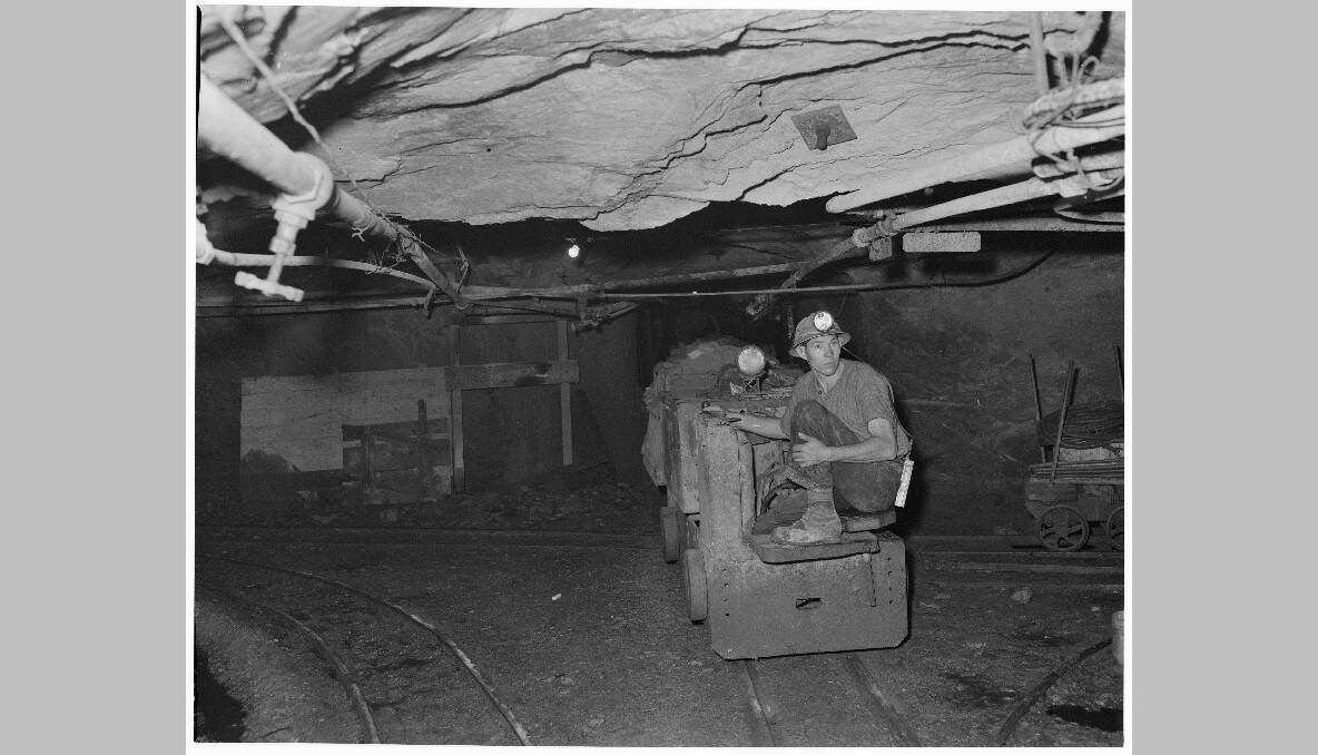 An underground tramway at a Kalgoorlie mine in Western Australia, 1961. Photo: National Archives of Australia