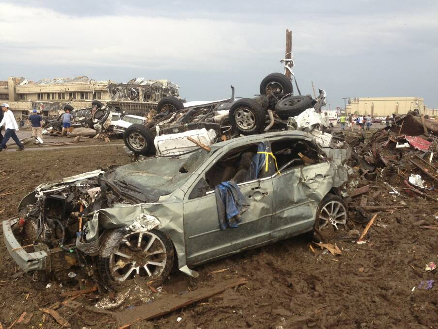 Overturned cars litter the streets of Oklahoma City. Photo: REUTERS