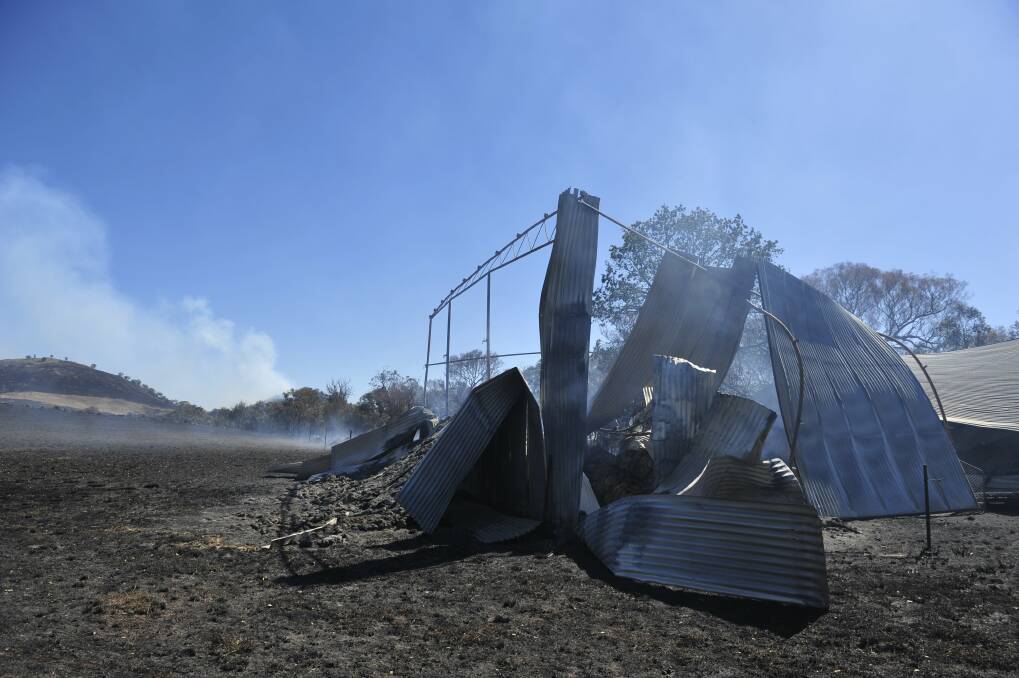 Burnt out hay shed near Jugiong from the fire heading towards Yass on January 9, 2013. Photo: Jay Cronan