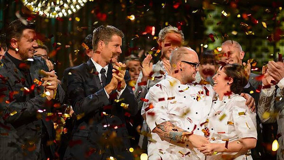 Decadence prevails: Dan and Steph Mulheron embrace after being announced as the winners of the latest season of My Kitchen Rules. Photo: Supplied