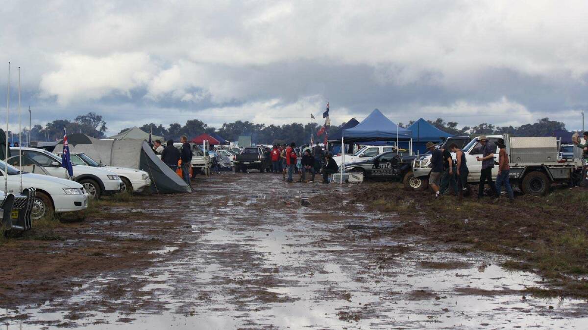2011: Heavy downpours prior to and during the muster turned the car park into muddy pools. Picture: Lily Huntly