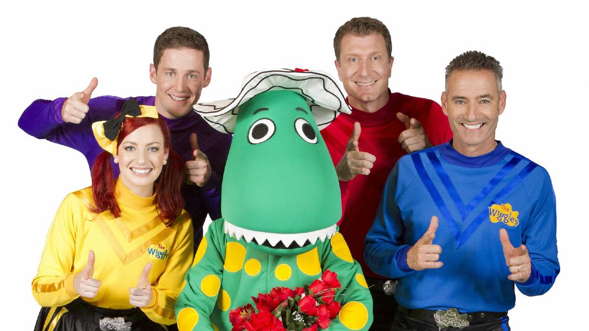 Dorothy the Dinosaur with Wiggles newcomers Emma Watkins, Lachlan Gillespie and Simon Pryce and Wiggles original Anthony Field.